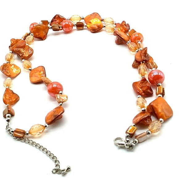 Baltic Amber Double Strand Necklace with Glass, Acrylic Beads, Silver Spacers - Picture 9 of 10